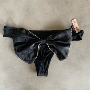 Victoria’s Secret black satin bow thong